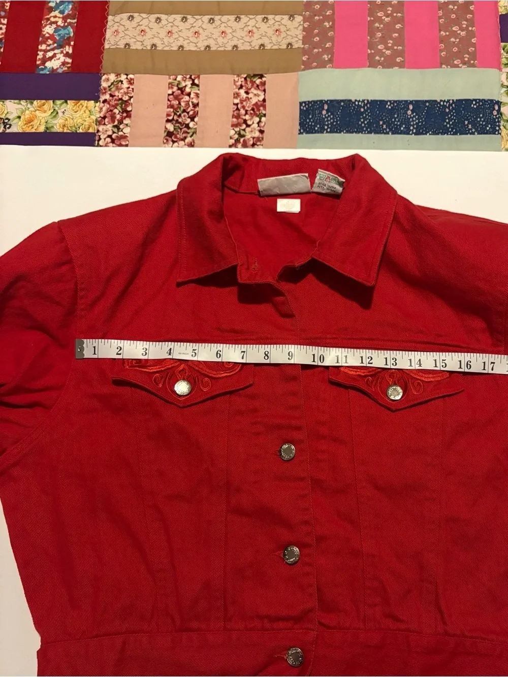 Vintage 90s Red Cropped Denim Jacket Boxy Retro Streetwear 2750, Sz 9/Medium. - Picture 16 of 16